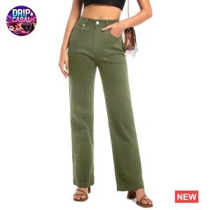 High Waisted Straight Leg Jeans Stretchy Tummy Control Wide Leg Casual Denim